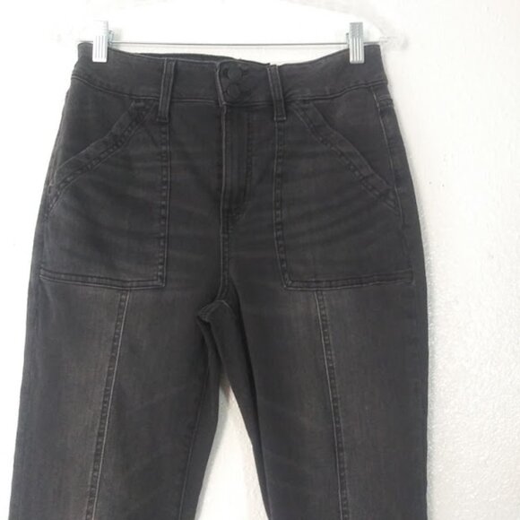 SO women's Juniors size 11/30W Washed black high rise seamed utility flare jeans - Picture 2 of 15